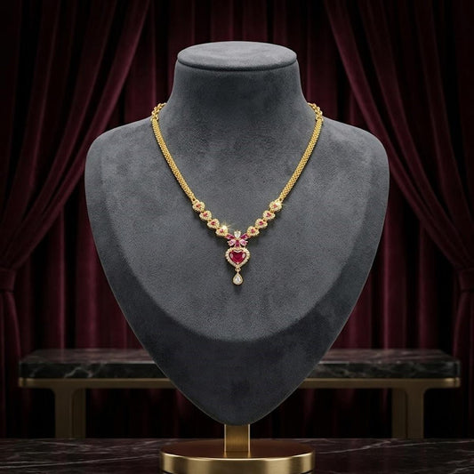 DIVYORO RUBY HEART FLORAL NECKLACE