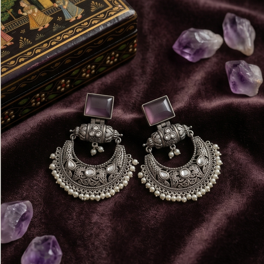 DIVYORO AMETHYST CHANDBALI PEARL EARRINGS