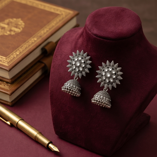 DIVYORO SILVER SUNBURST KUNDAN JHUMKA