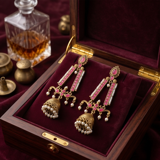 DIVYORO RUBY GOLD JHUMKA DANGLER
