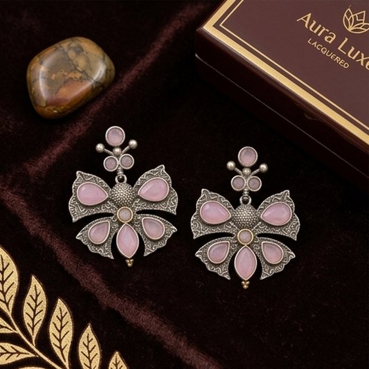 DIVYORO PINK STONE BUTTERFLY STUDS