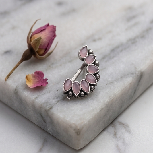 Divyoro Oxidised Lotus Motif NosePin