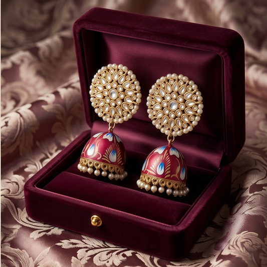 DIVYORO RED MEENAKARI JHUMKA