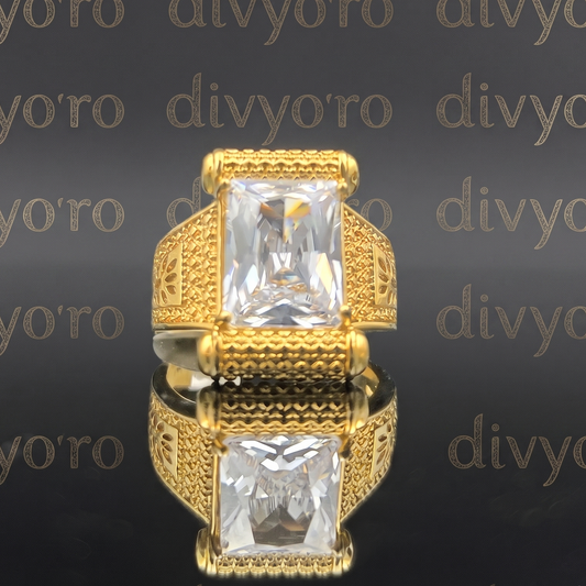 DIVYORO EMERALD-CUT SOLITAIRE ARCHITECTURAL SCROLL RING