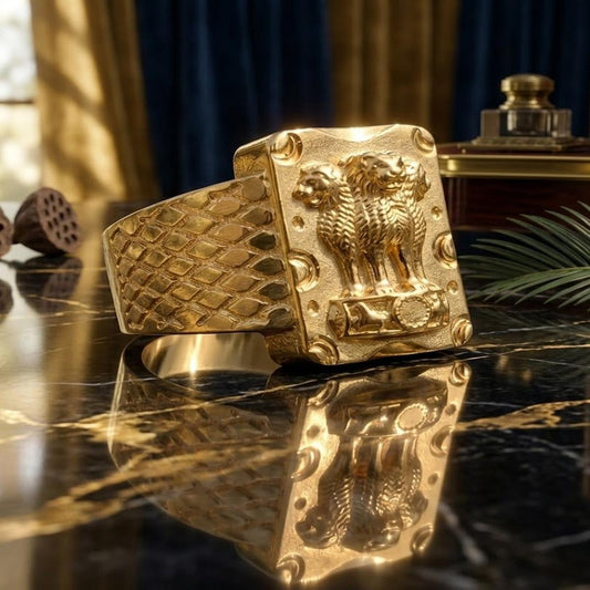 DIVYORO STATE EMBLEM OF INDIA FISH-SCALE SIGNET RING