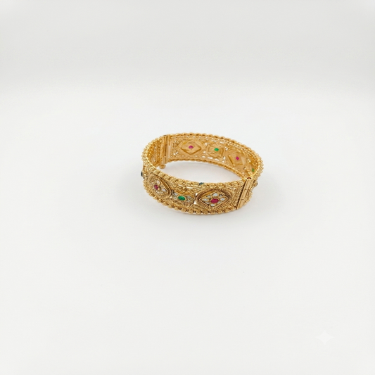 DIVYORO CLASSIC ANTIQUE GOLD BANGLE WITH ELEGANT FLORAL AND GEMSTONE DESIGN
