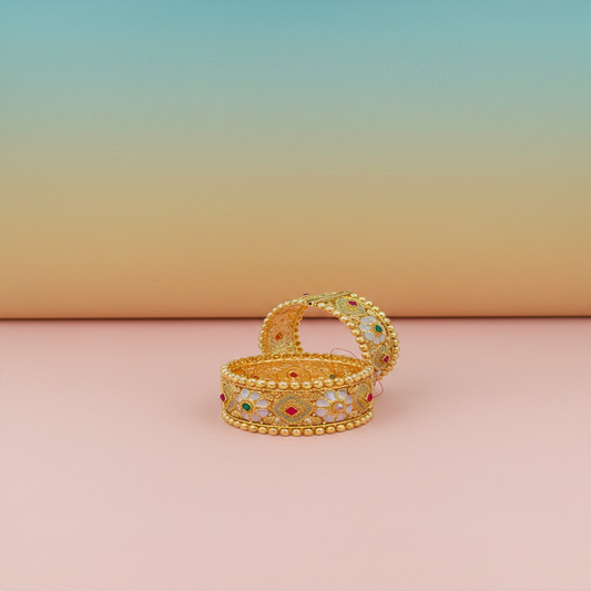 DIVYORO STATEMENT ANTIQUE GOLD BANGLE WITH ORNATE GREEN AND RUBY STONE SETTINGDIVYORO STATEMENT ANTIQUE GOLD BANGLE WITH ORNATE GREEN AND RUBY STONE SETTINGDIVYORO STATEMENT ANTIQUE GOLD BANGLE WITH ORNATE GREEN AND RUBY STONE SETTING