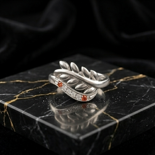DIVYORO RUBY LEAF RING