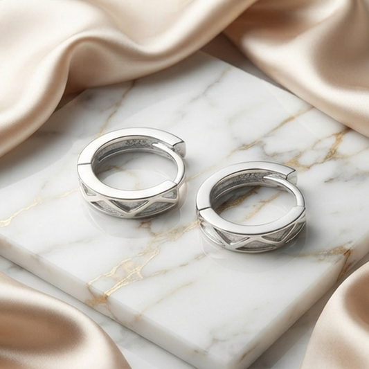 DIVYORO STERLING SILVER V PATTERN HOOPS EARRING