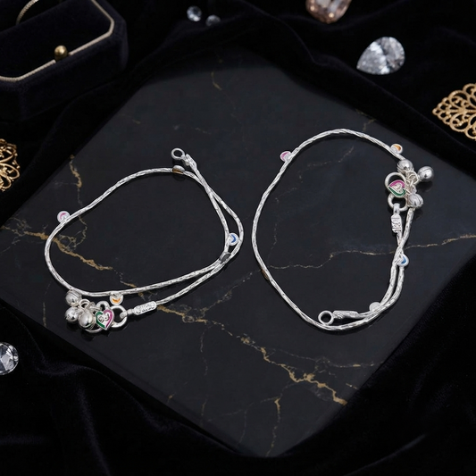 DIVYORO MULTI COLOR ENAMEL HEART STERLING ANKLET