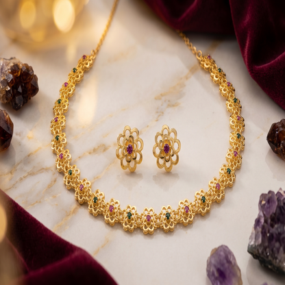 DIVYORO GOLD FLORAL CHOKER