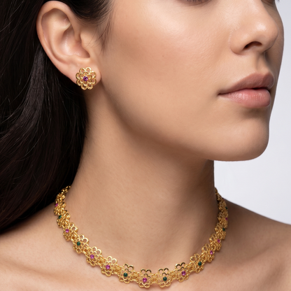 DIVYORO GOLD FLORAL CHOKER