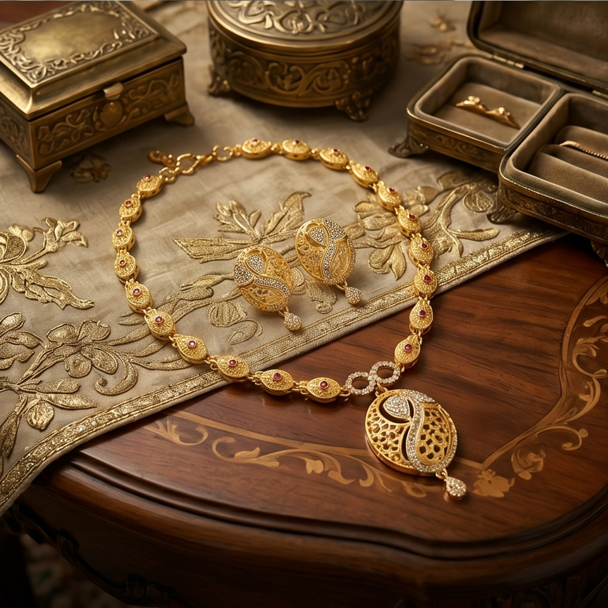 DIVYORO OVAL FILIGREE GOLD SET