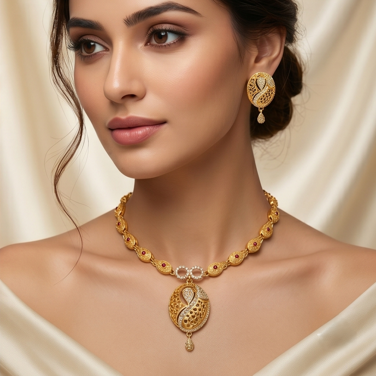 DIVYORO OVAL FILIGREE GOLD SET