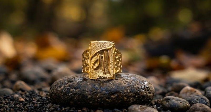 DIVYORO THE "MAA" HONEYCOMB SIGNET RING