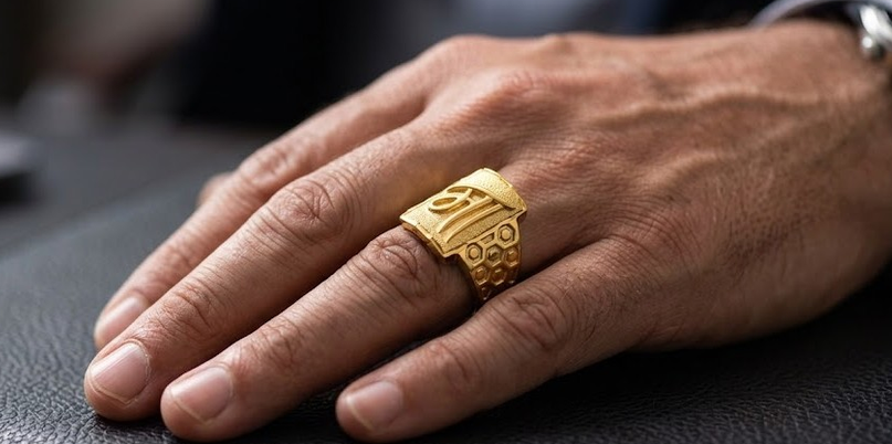 DIVYORO THE "MAA" HONEYCOMB SIGNET RING
