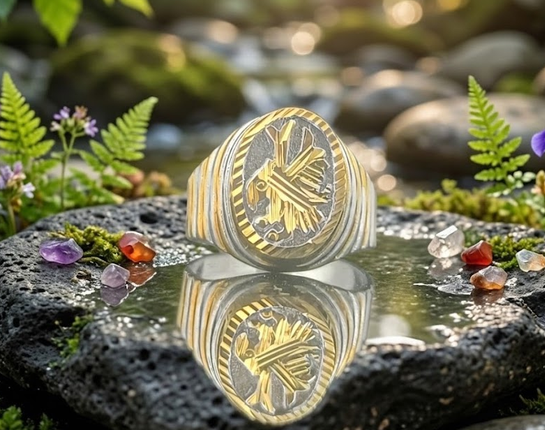 DIVYORO TWO-TONE FLYING EAGLE CREST SIGNET