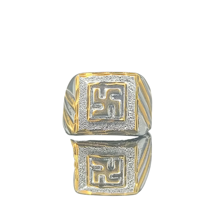 DIVYORO TWO-TONE SQUARE SWASTIKA SIGNET RING
