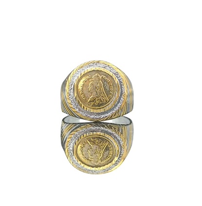 DIVYORO TWO-TONE SOVEREIGN COIN SIGNET RING