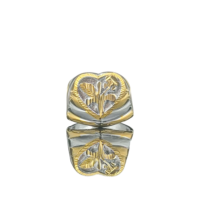 DIVYORO TWO-TONE RADIANT HEART FLORAL SIGNET