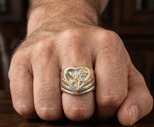 DIVYORO TWO-TONE RADIANT HEART FLORAL SIGNET