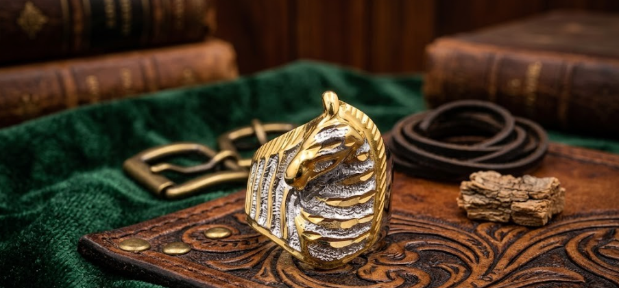 DIVYORO GOLD HEXAGONAL CHEVRON & DOT ENGRAVED RINGS