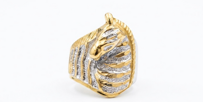 DIVYORO GOLD HEXAGONAL CHEVRON & DOT ENGRAVED RINGS
