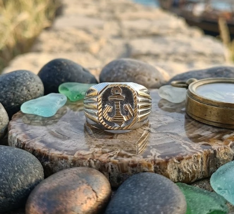 DIVYORO NAUTICAL ANCHOR HEAVY SIGNET RING