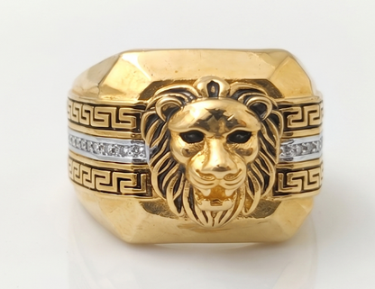 DIVYORO THE ROYAL LION GREEK-KEY SIGNET RING