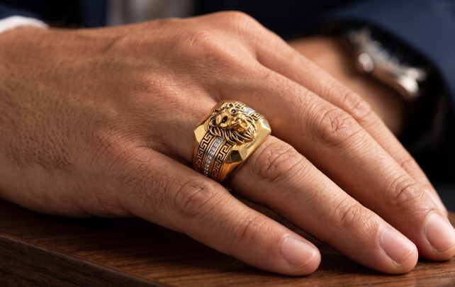 DIVYORO THE ROYAL LION GREEK-KEY SIGNET RING