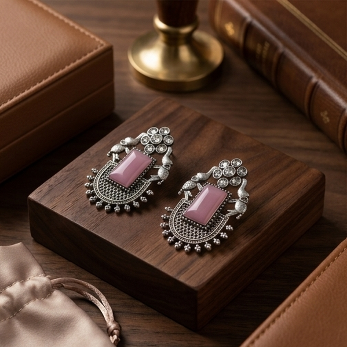 DIVYORO PINK STONE JHUMKA STUDS