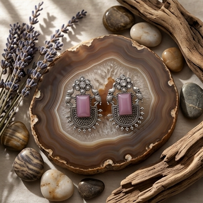 DIVYORO PINK STONE JHUMKA STUDS