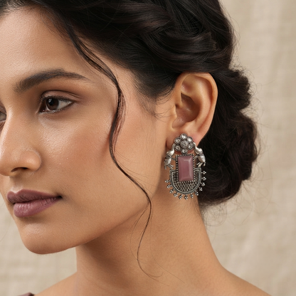 DIVYORO PINK STONE JHUMKA STUDS