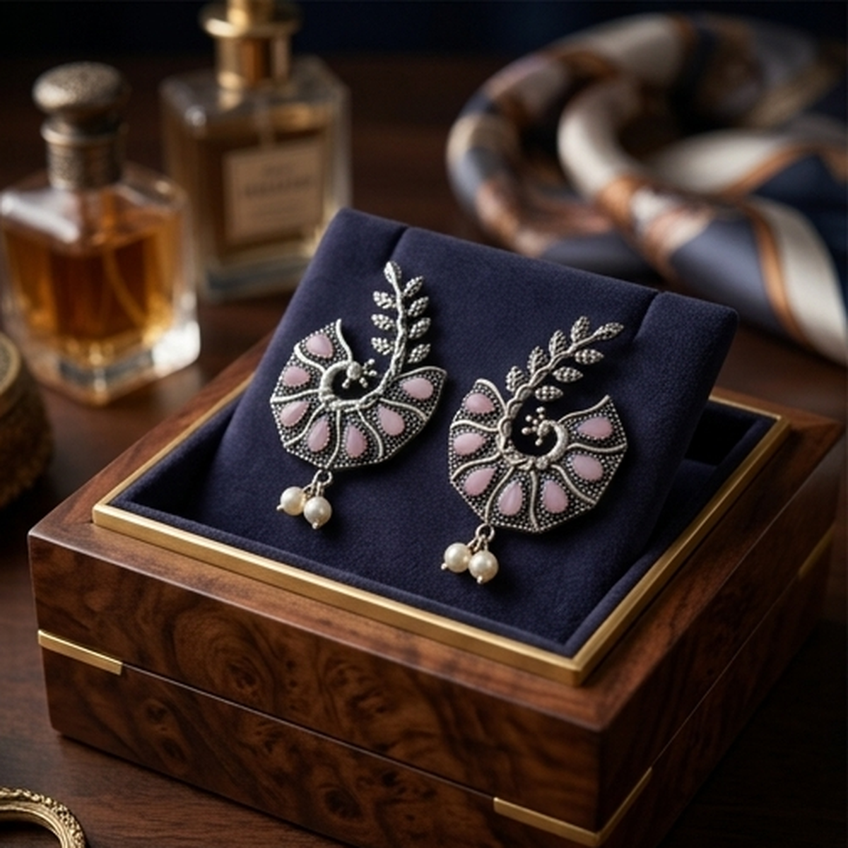 DIVYORO PEACOCK LEAF PEARL DANGLES