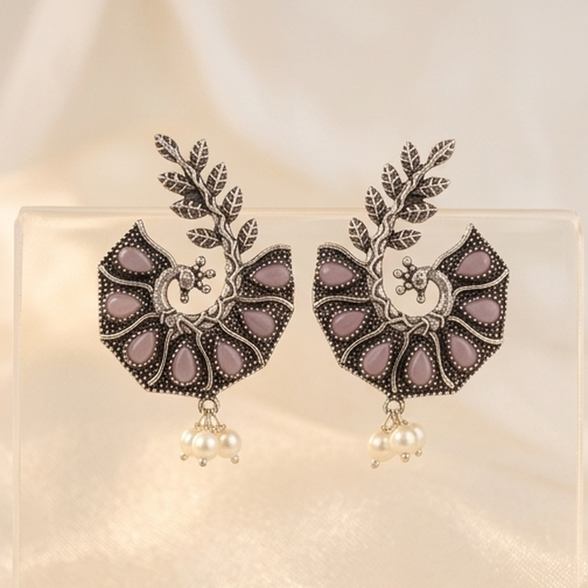 DIVYORO PEACOCK LEAF PEARL DANGLES