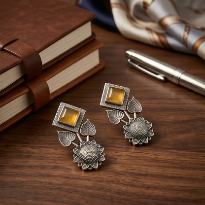 DIVYORO YELLOW STONE SUNFLOWER STUDS