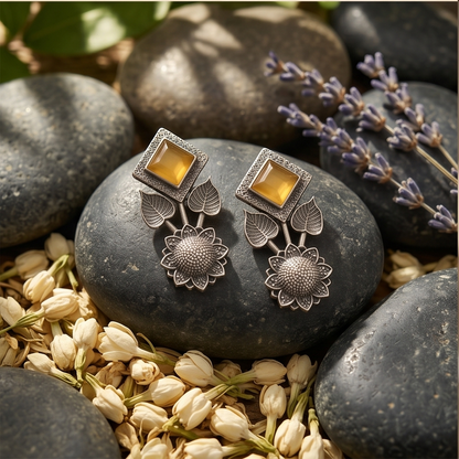 DIVYORO YELLOW STONE SUNFLOWER STUDS