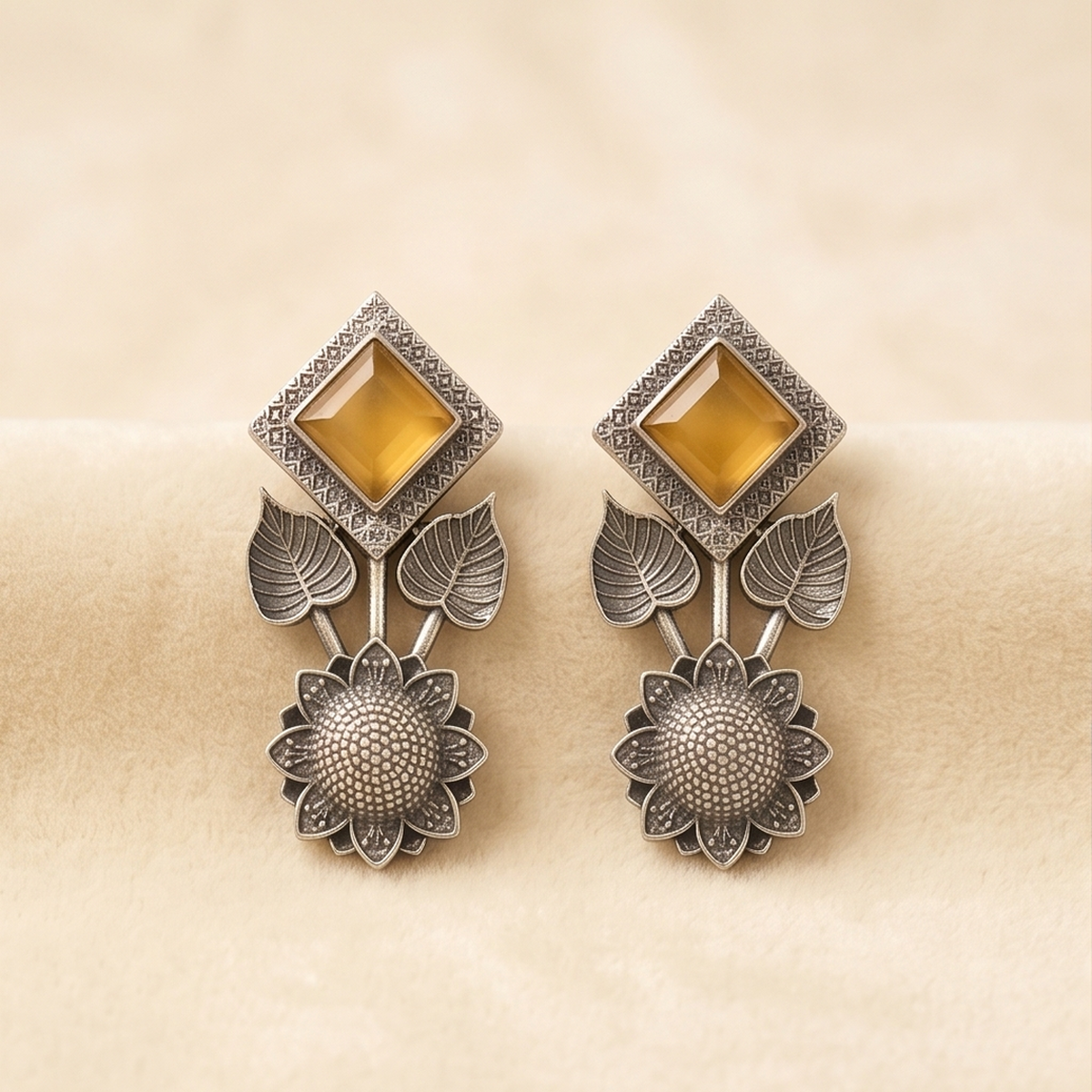 DIVYORO YELLOW STONE SUNFLOWER STUDS