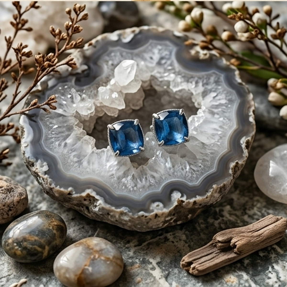 DIVYORO DEEP BLUE CUSHION STUDS