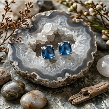 DIVYORO DEEP BLUE CUSHION STUDS