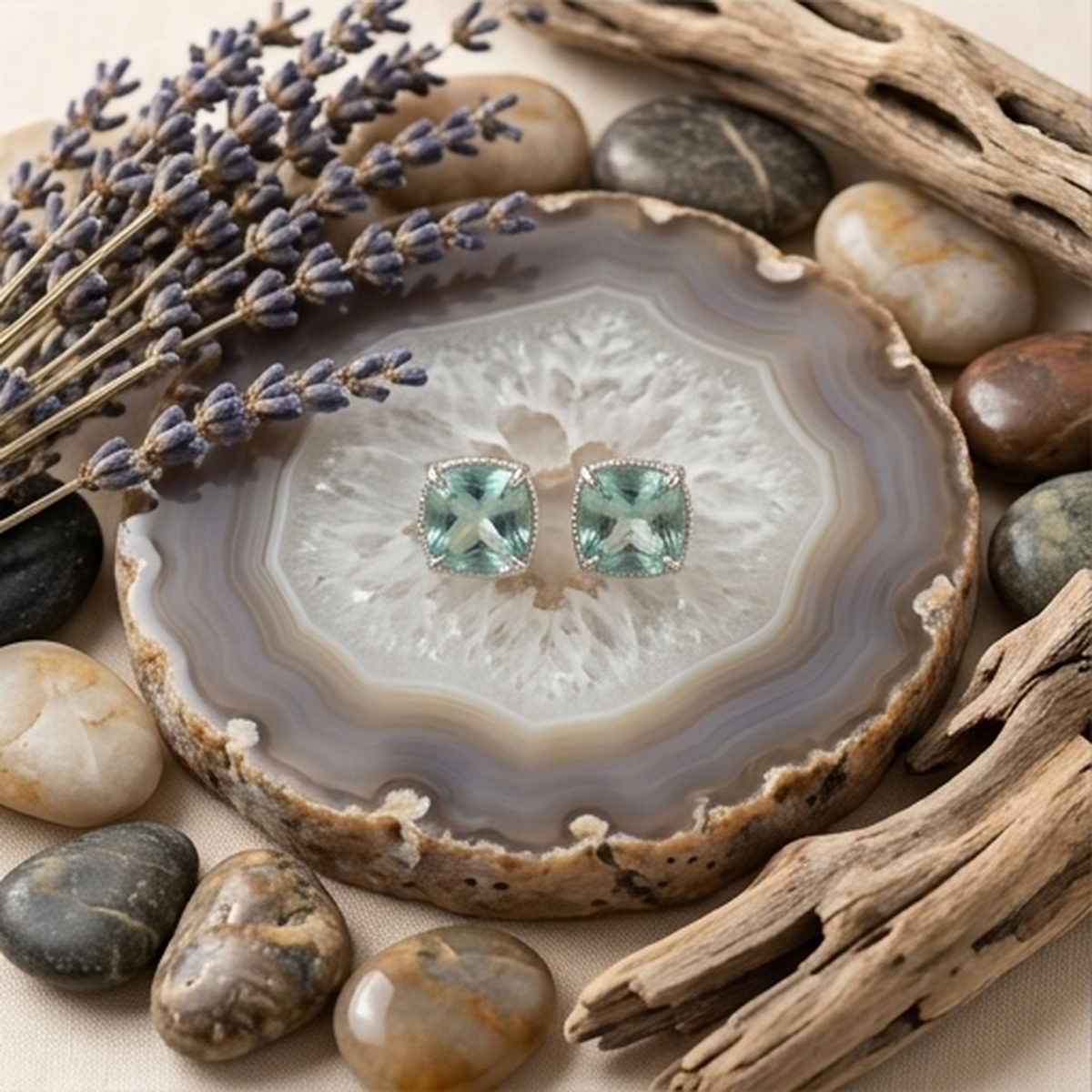 DIVYORO AQUAMARINE QUARTZ CUSHION STUDS