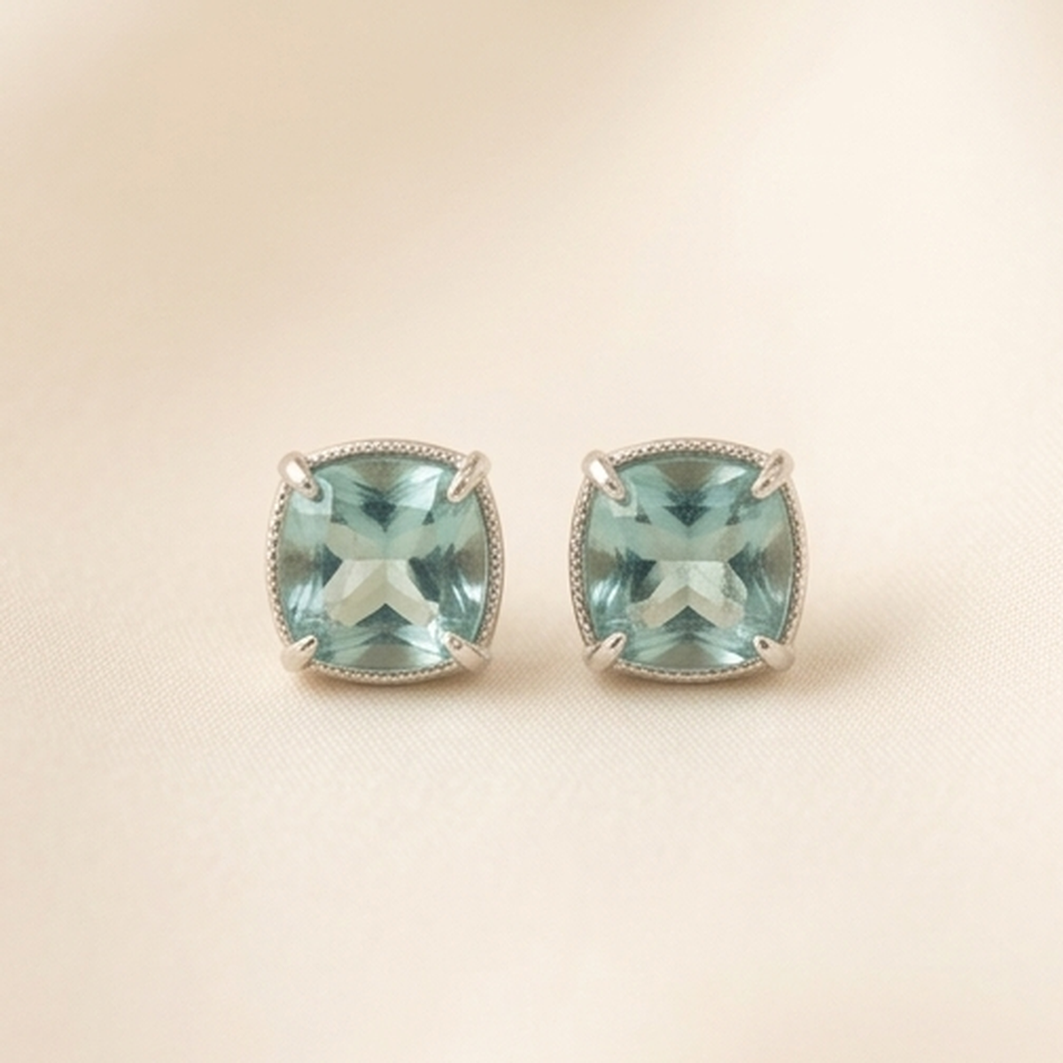 DIVYORO AQUAMARINE QUARTZ CUSHION STUDS