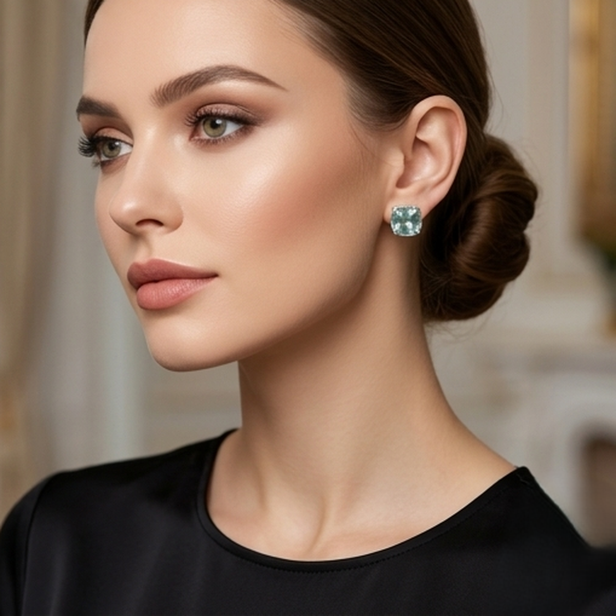 DIVYORO AQUAMARINE QUARTZ CUSHION STUDS