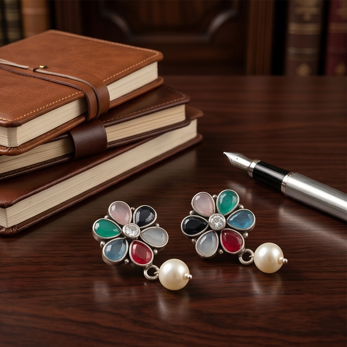 DIVYORO MULTICOLOR FLORAL PEARL STUDS