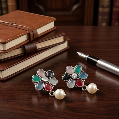 DIVYORO MULTICOLOR FLORAL PEARL STUDS