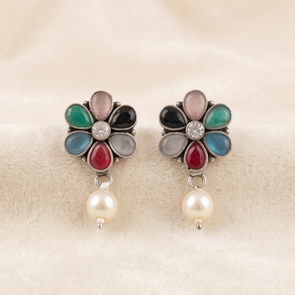 DIVYORO MULTICOLOR FLORAL PEARL STUDS