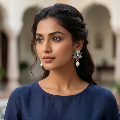 DIVYORO MULTICOLOR FLORAL PEARL STUDS