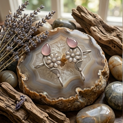 DIVYORO PINK QUARTZ FLOWER CUFFS