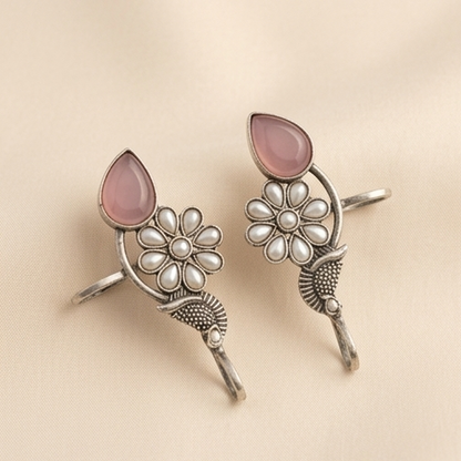 DIVYORO PINK QUARTZ FLOWER CUFFS