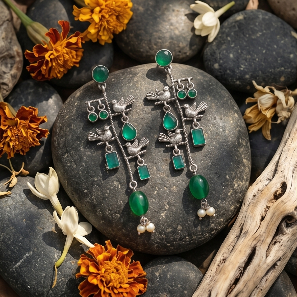 DIVYORO EMERALD BIRD BRANCH DANGLES